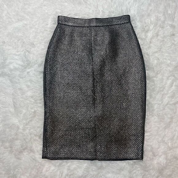 Banana Republic Pencil Skirt Metallic Tweed Size 0 Black Career Office - Picture 1 of 8